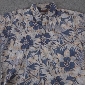 Tori Richard Shirt Mens XL Blue Floral Leaf Cotton Lawn Button Up Hawaiian Beach